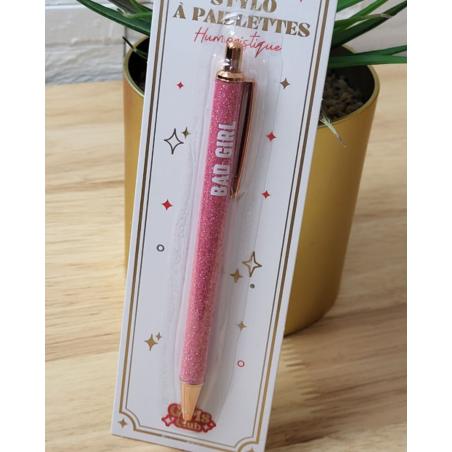 Stylo à paillettes "bad girl" rose