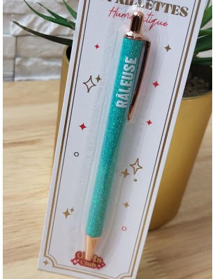 Stylo à paillettes "raleuse" turquoise
