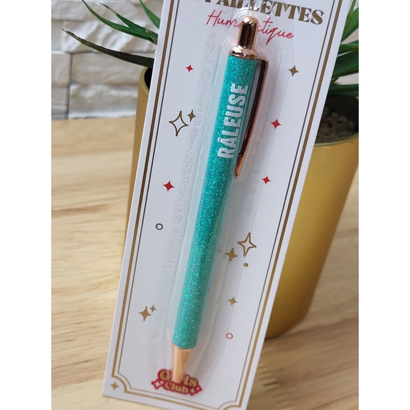Stylo à paillettes "raleuse" turquoise