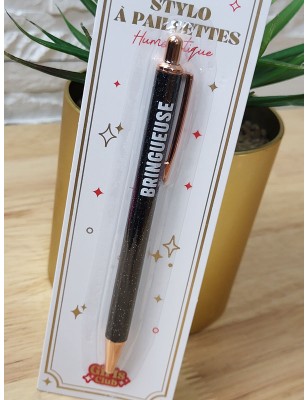 Stylo à paillettes "bringueuse" noir