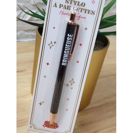 Stylo à paillettes "bringueuse" noir