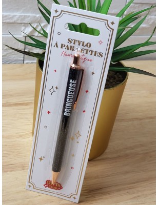 Stylo à paillettes "bringueuse" noir