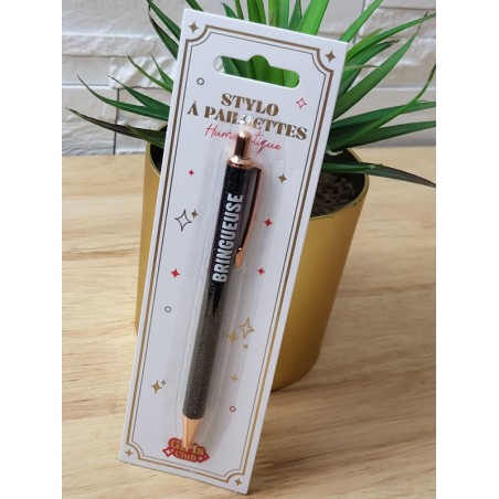 Stylo à paillettes "bringueuse" noir