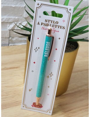 Stylo à paillettes "raleuse" turquoise