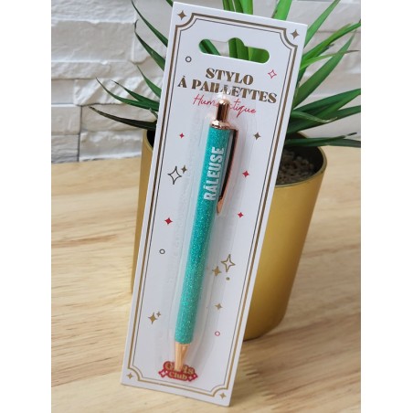 Stylo à paillettes "raleuse" turquoise