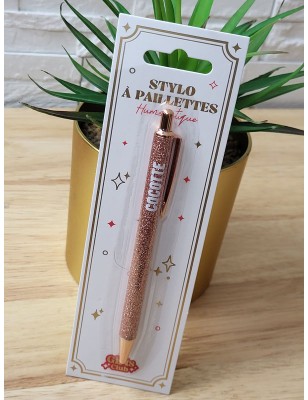 Stylo à paillettes "cocotte" rose