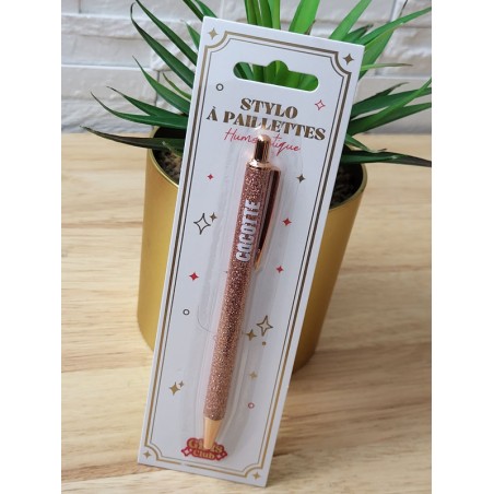Stylo à paillettes "cocotte" rose