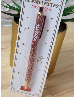 Stylo à paillettes "cocotte" rose