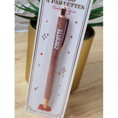 Stylo à paillettes "cocotte" rose