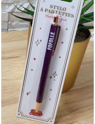 Stylo à paillettes "fofolle" violet
