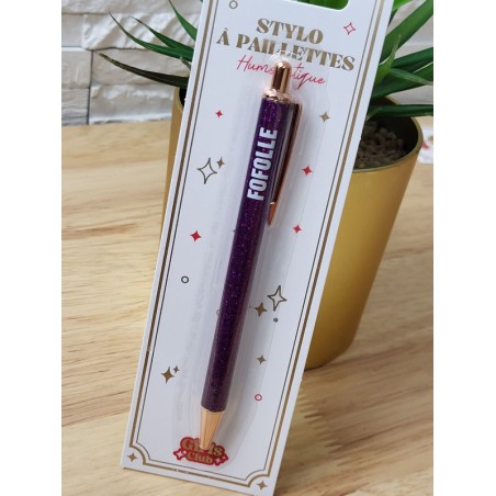 Stylo à paillettes "fofolle" violet