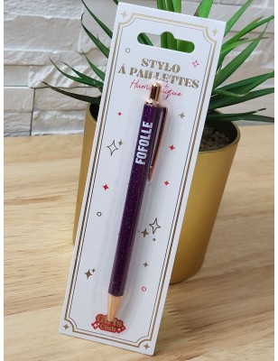 Stylo à paillettes "fofolle" violet