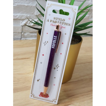 Stylo à paillettes "fofolle" violet