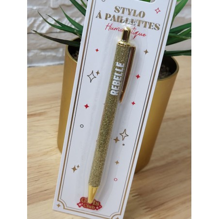 Stylo à paillettes "rebelle" doré