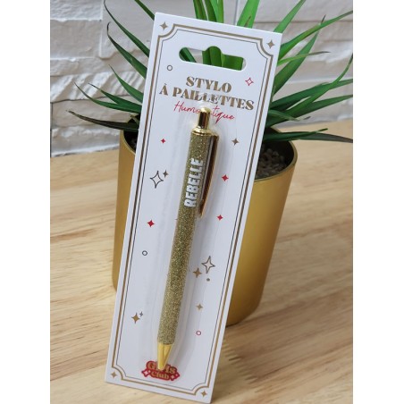 Stylo à paillettes "rebelle" doré