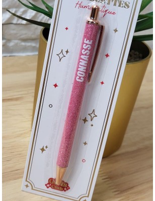 Stylo à paillettes "connasse" fushia