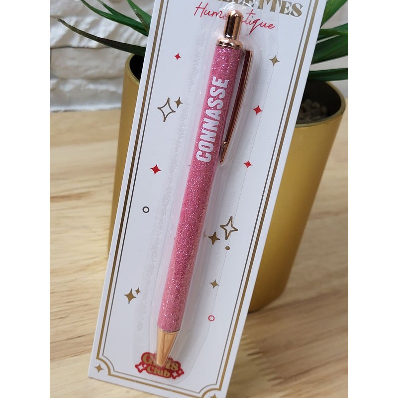 Stylo à paillettes "connasse" fushia