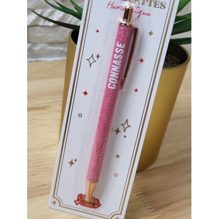 Stylo à paillettes "connasse" fushia