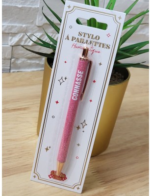 Stylo à paillettes "connasse" fushia
