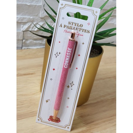 Stylo à paillettes "connasse" fushia