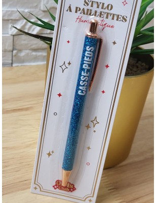 Stylo à paillettes "casse-pieds" bleu