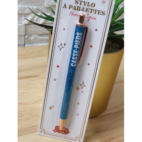 Stylo à paillettes "casse-pieds" bleu
