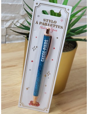 Stylo à paillettes "casse-pieds" bleu