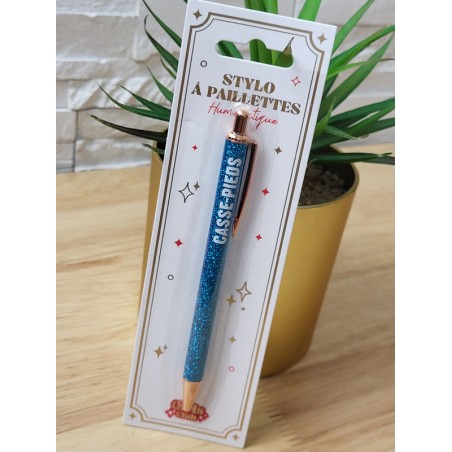 Stylo à paillettes "casse-pieds" bleu