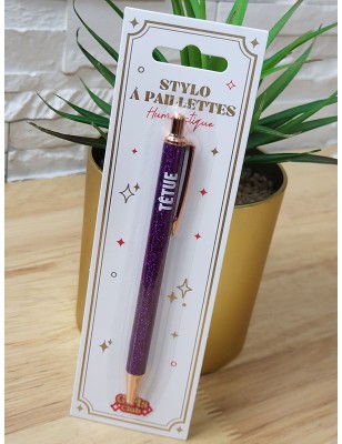 Stylo à paillettes "têtue" violet