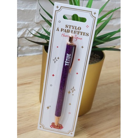 Stylo à paillettes "têtue" violet