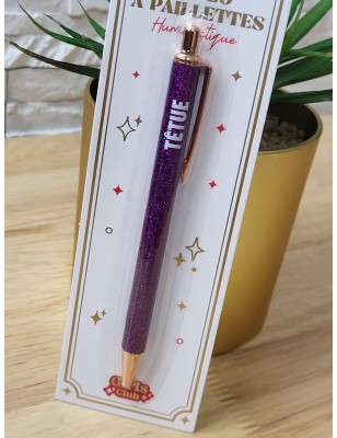 Stylo à paillettes "têtue" violet