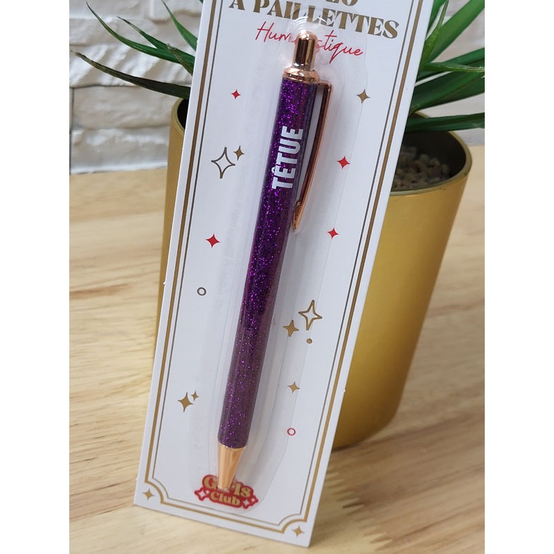 Stylo à paillettes "têtue" violet