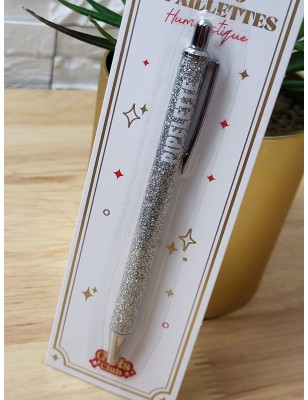 Stylo à paillettes "pipelette" argenté