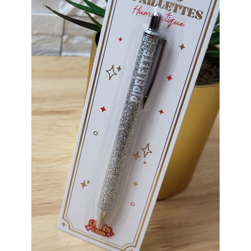 Stylo à paillettes "pipelette" argenté