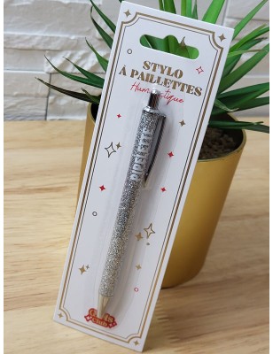 Stylo à paillettes "pipelette" argenté
