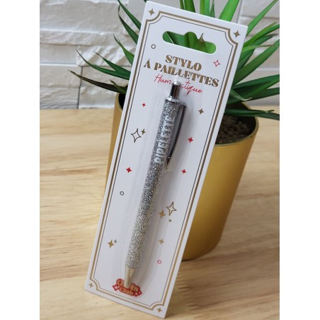Stylo à paillettes "pipelette" argenté
