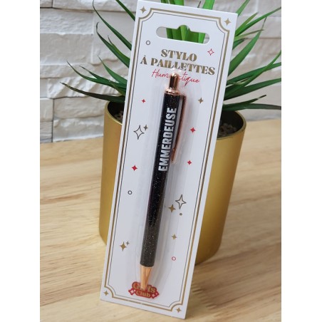 Stylo à paillettes "emmerdeuse" noir