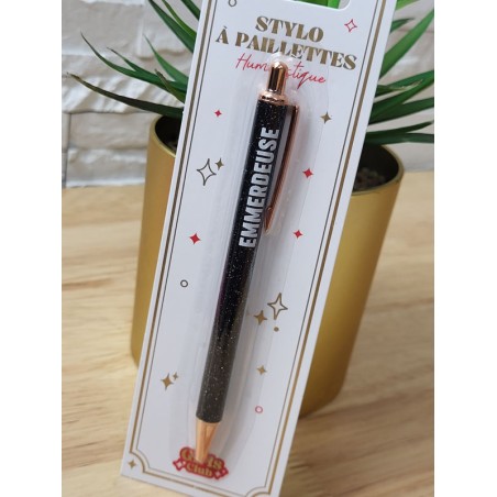 Stylo à paillettes "emmerdeuse" noir