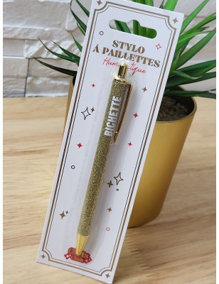 Stylo à paillettes "bichette" doré