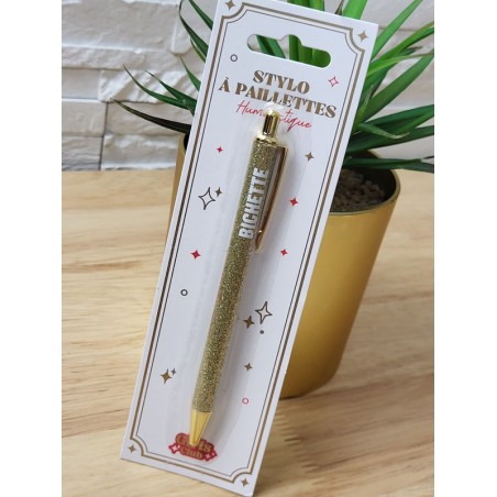 Stylo à paillettes "bichette" doré