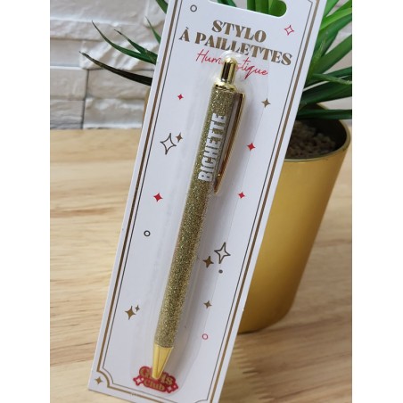 Stylo à paillettes "bichette" doré