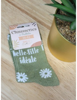 Chaussettes à paillettes "belle fille ideale" vertes