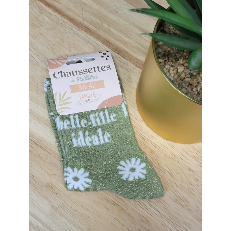 Chaussettes à paillettes "belle fille ideale" vertes
