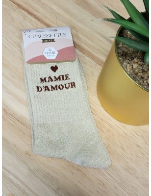 Chaussettes à paillettes "mamie d'amour" dorées