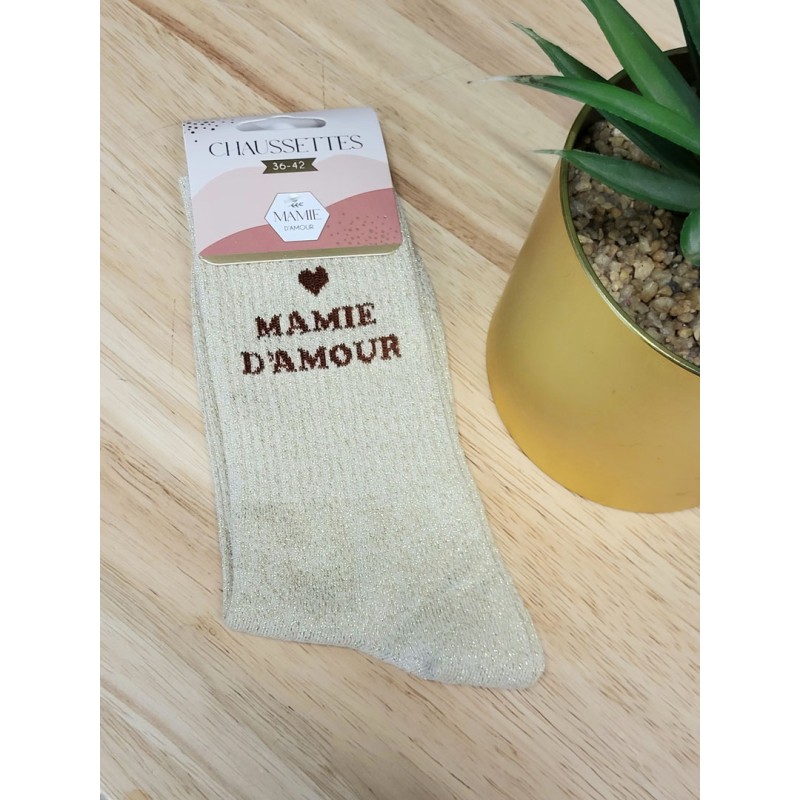 Chaussettes à paillettes "mamie d'amour" dorées