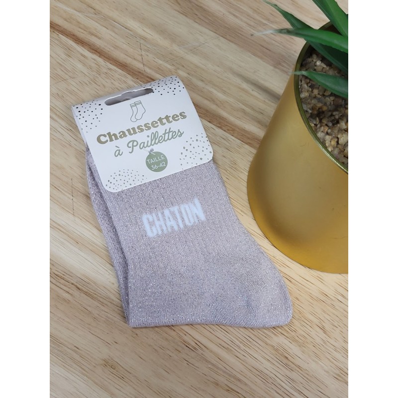 Chaussettes à paillettes "chaton" roses