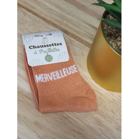 Chaussettes à paillettes "merveilleuse" orange
