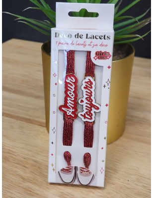 Lacets à paillettes "amour toujours" rouges