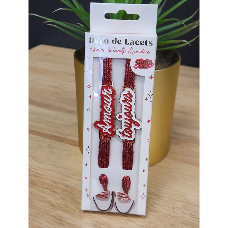 Lacets à paillettes "amour toujours" rouges
