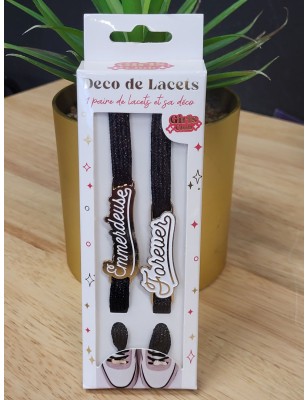 Lacets à paillettes "emmerdeuse forever" noirs